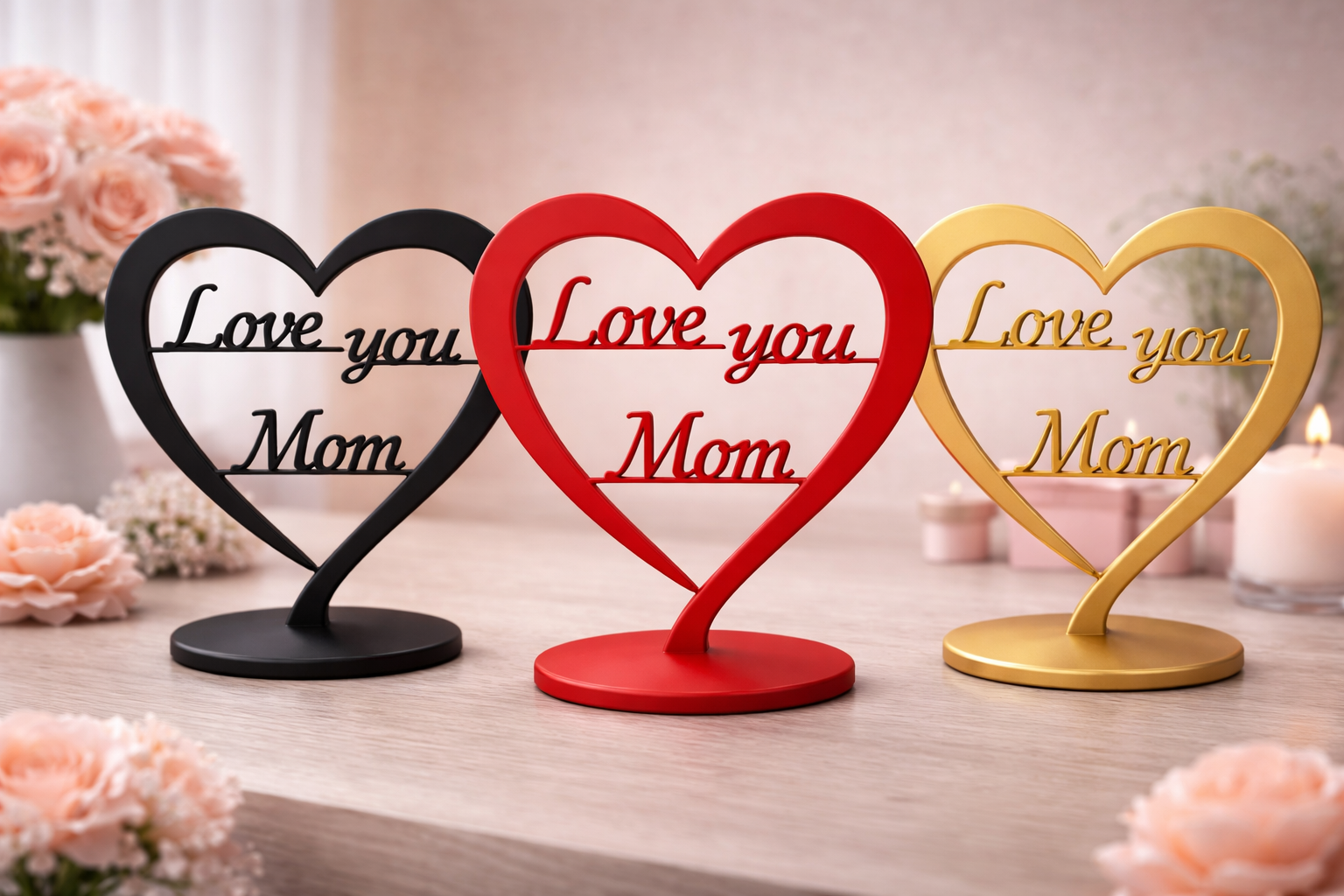 Love You Mom Heart Decor – Mother’s Day Gift Stand