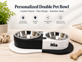 Personalized Double Pet Bowl - Custom Name - Paw Design  Stainless Steel