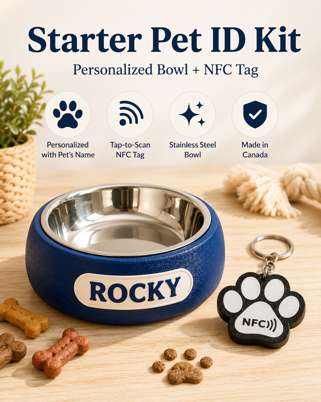 Starter Pet ID Kit — Personalized Bowl + NFC Tag | 3D Printed | Made in Canada